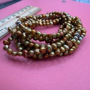 Silpada Sterling Silver Freshwater Golden Pearl Stretch Bracelet Set